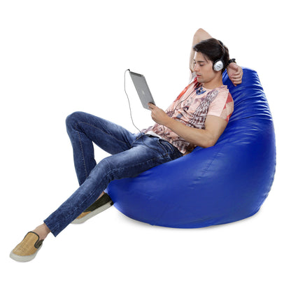 Style Homez Premium Leatherette Classic Jumbo Bean Bag Jumbo Size SAC  Royal Blue Color Filled with Beans Fillers