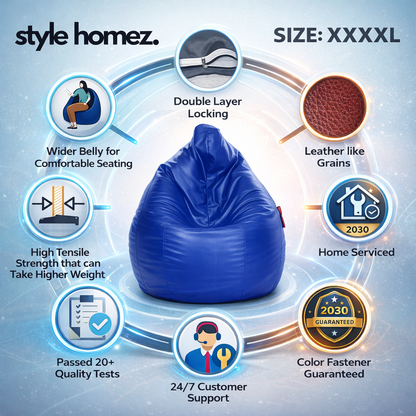 Style Homez Premium Leatherette Classic Jumbo Bean Bag Jumbo Size SAC  Royal Blue Color Filled with Beans Fillers