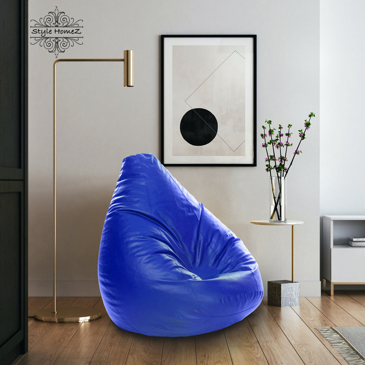 Style Homez Premium Leatherette Classic Jumbo Bean Bag Jumbo Size SAC  Royal Blue Color Filled with Beans Fillers