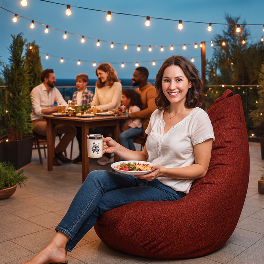 Style Homez ORGANIX Collection, Classic Bean Bag JUMBO SAC Size Crimson Red Color in Organic Jute Fabric, Filled with Beans Fillers