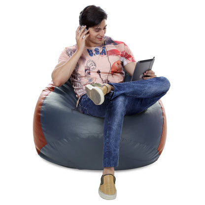 Style Homez Premium Leatherette Classic Jumbo Bean Bag Jumbo Size SAC Grey Tan Color Filled with Beans Fillers
