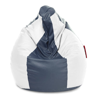 Style Homez Premium Leatherette Classic Jumbo Bean Bag Jumbo Size SAC Grey White Color Filled with Beans Fillers