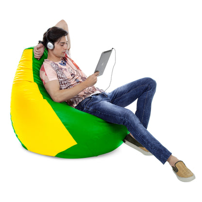 Style Homez Premium Leatherette Classic Jumbo Bean Bag Jumbo Size SAC Green Yellow Color Filled with Beans Fillers