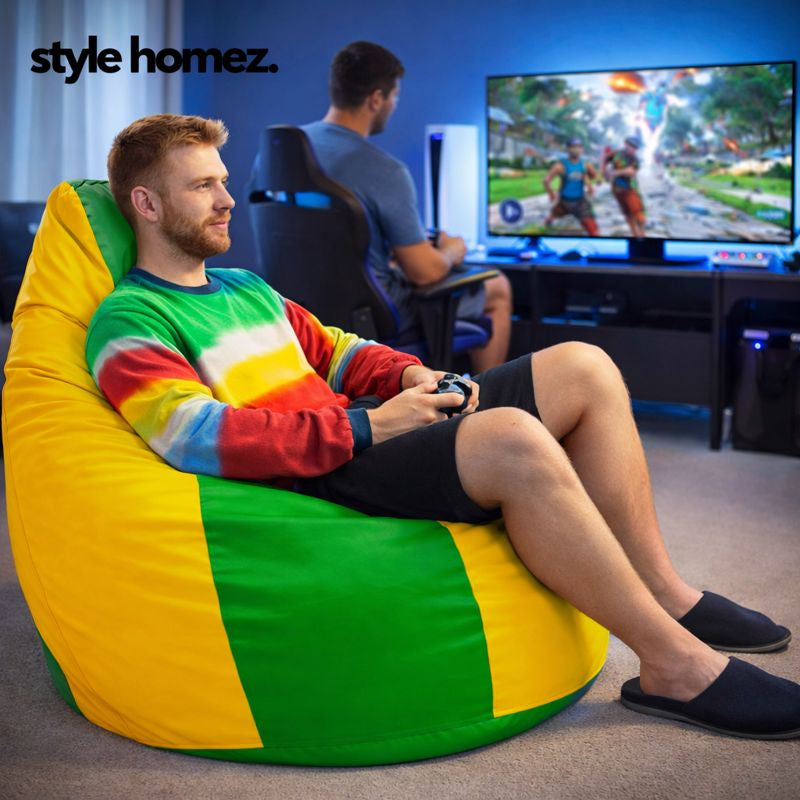 Style Homez Premium Leatherette Classic Jumbo Bean Bag Jumbo Size SAC Green Yellow Color Filled with Beans Fillers
