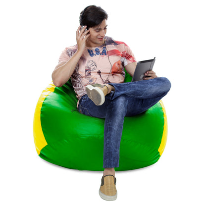 Style Homez Premium Leatherette Classic Jumbo Bean Bag Jumbo Size SAC Green Yellow Color Filled with Beans Fillers