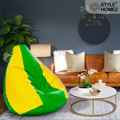 Style Homez Premium Leatherette Classic Jumbo Bean Bag Jumbo Size SAC Green Yellow Color Filled with Beans Fillers