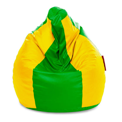 Style Homez Premium Leatherette Classic Jumbo Bean Bag Jumbo Size SAC Green Yellow Color Filled with Beans Fillers