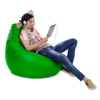 Style Homez Premium Leatherette Classic Jumbo Bean Bag Jumbo Size SAC  Green Color Filled with Beans Fillers