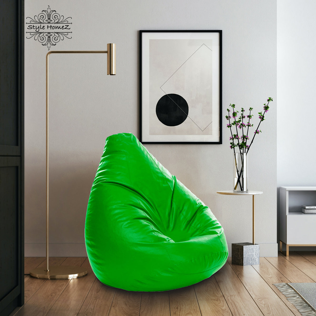 Style Homez Premium Leatherette Classic Jumbo Bean Bag Jumbo Size SAC  Green Color Filled with Beans Fillers