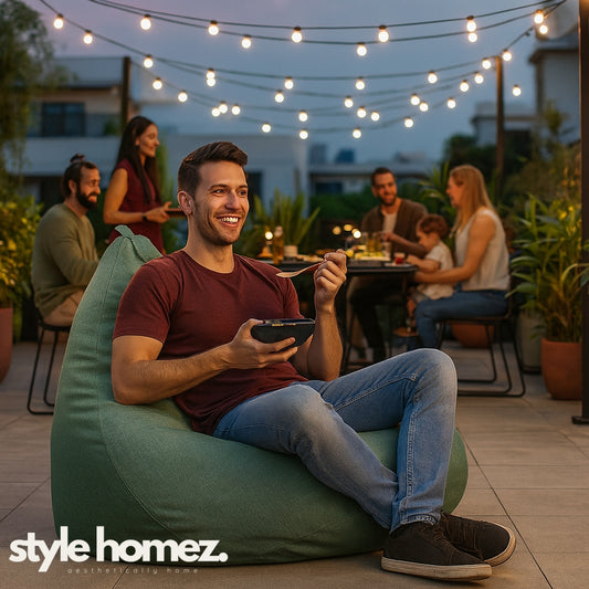 Style Homez ORGANIX Collection, Classic Bean Bag JUMBO SAC Size Green Color in Organic Jute Fabric, Filled with Beans Fillers