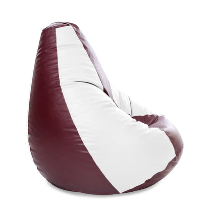Style Homez Premium Leatherette Classic Jumbo Bean Bag Jumbo Size SAC Maroon White Color Filled with Beans Fillers