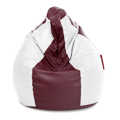 Style Homez Premium Leatherette Classic Jumbo Bean Bag Jumbo Size SAC Maroon White Color Filled with Beans Fillers