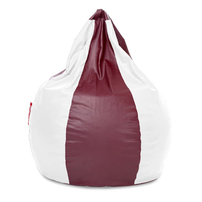 Style Homez Premium Leatherette Classic Jumbo Bean Bag Jumbo Size SAC Maroon White Color Filled with Beans Fillers