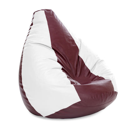 Style Homez Premium Leatherette Classic Jumbo Bean Bag Jumbo Size SAC Maroon White Color Filled with Beans Fillers