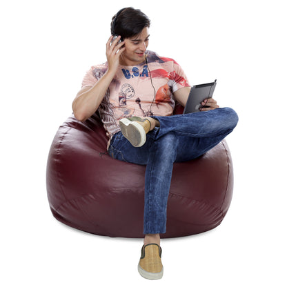 Style Homez Premium Leatherette Classic Jumbo Bean Bag Jumbo Size SAC  Maroon Color Filled with Beans Fillers