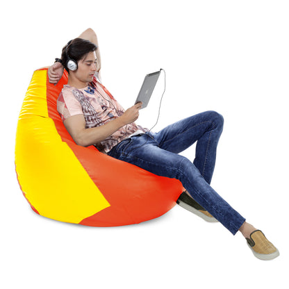 Style Homez Premium Leatherette Classic Jumbo Bean Bag Jumbo Size SAC Orange Yellow Color Filled with Beans Fillers