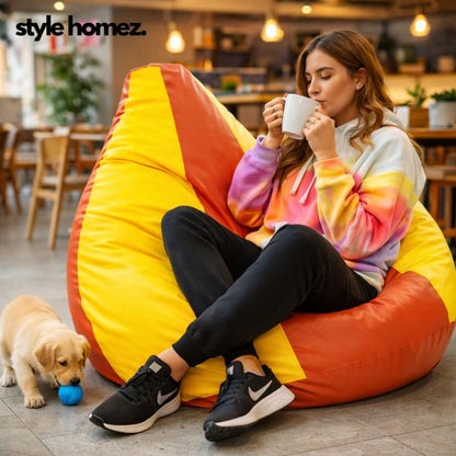 Style Homez Premium Leatherette Classic Jumbo Bean Bag Jumbo Size SAC Orange Yellow Color Filled with Beans Fillers
