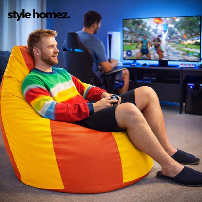 Style Homez Premium Leatherette Classic Jumbo Bean Bag Jumbo Size SAC Orange Yellow Color Filled with Beans Fillers