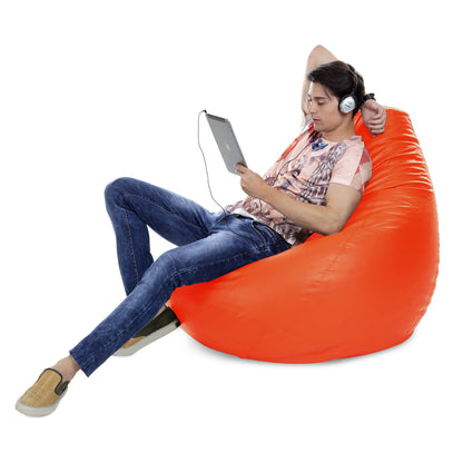 Style Homez Premium Leatherette Classic Jumbo Bean Bag Jumbo Size SAC  Orange Color Filled with Beans Fillers