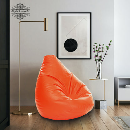 Style Homez Premium Leatherette Classic Jumbo Bean Bag Jumbo Size SAC  Orange Color Filled with Beans Fillers
