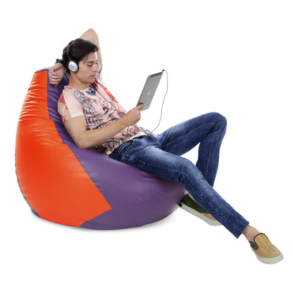 Style Homez Premium Leatherette Classic Jumbo Bean Bag Jumbo Size SAC Purple Orange Color Filled with Beans Fillers