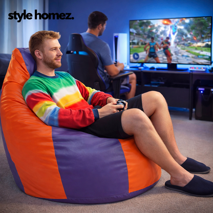 Style Homez Premium Leatherette Classic Jumbo Bean Bag Jumbo Size SAC Purple Orange Color Filled with Beans Fillers