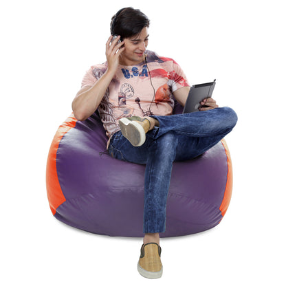 Style Homez Premium Leatherette Classic Jumbo Bean Bag Jumbo Size SAC Purple Orange Color Filled with Beans Fillers