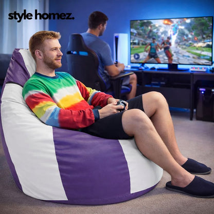 Style Homez Premium Leatherette Classic Jumbo Bean Bag Jumbo Size SAC Purple White Color Filled with Beans Fillers