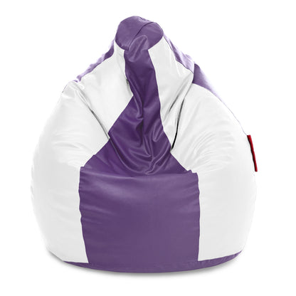 Style Homez Premium Leatherette Classic Jumbo Bean Bag Jumbo Size SAC Purple White Color Filled with Beans Fillers
