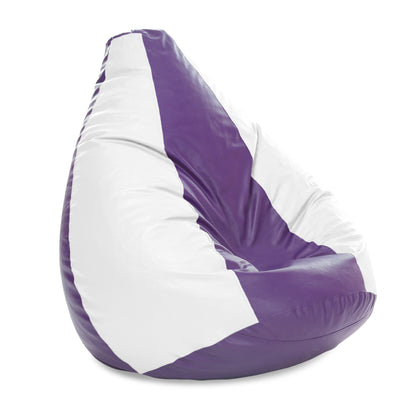 Style Homez Premium Leatherette Classic Jumbo Bean Bag Jumbo Size SAC Purple White Color Filled with Beans Fillers