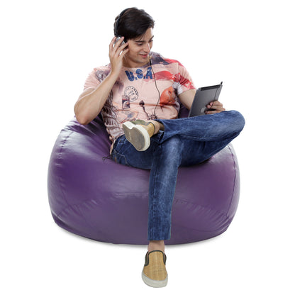 Style Homez Premium Leatherette Classic Jumbo Bean Bag Jumbo Size SAC  Purple Color Filled with Beans Fillers