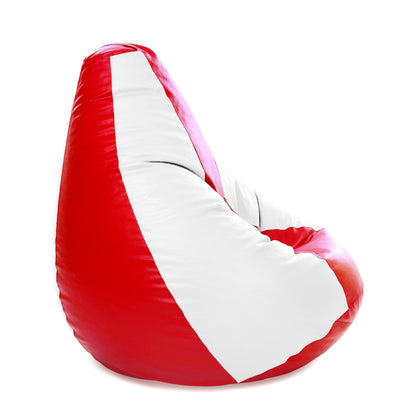 Style Homez Premium Leatherette Classic Jumbo Bean Bag Jumbo Size SAC Red White Color Filled with Beans Fillers