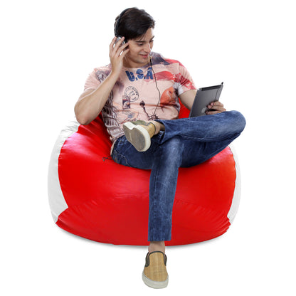 Style Homez Premium Leatherette Classic Jumbo Bean Bag Jumbo Size SAC Red White Color Filled with Beans Fillers