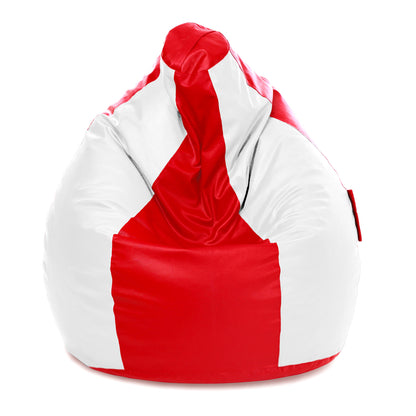 Style Homez Premium Leatherette Classic Jumbo Bean Bag Jumbo Size SAC Red White Color Filled with Beans Fillers