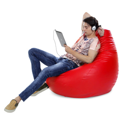 Style Homez Premium Leatherette Classic Jumbo Bean Bag Jumbo Size SAC  Red Color Filled with Beans Fillers