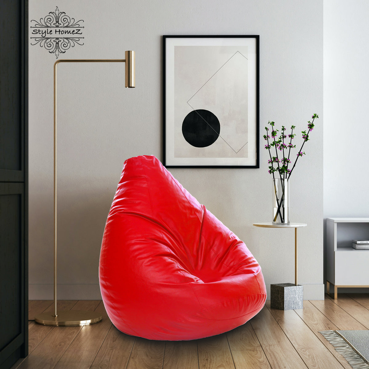 Style Homez Premium Leatherette Classic Jumbo Bean Bag Jumbo Size SAC  Red Color Filled with Beans Fillers