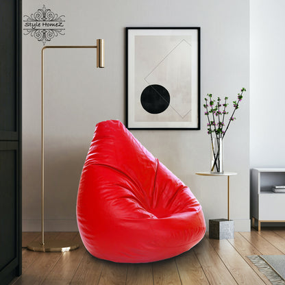 Style Homez Premium Leatherette Classic Jumbo Bean Bag Jumbo Size SAC  Red Color Filled with Beans Fillers