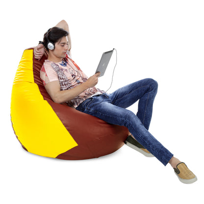 Style Homez Premium Leatherette Classic Jumbo Bean Bag Jumbo Size SAC Tan Yellow Color Filled with Beans Fillers