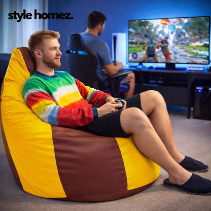 Style Homez Premium Leatherette Classic Jumbo Bean Bag Jumbo Size SAC Tan Yellow Color Filled with Beans Fillers
