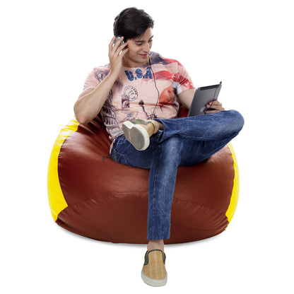 Style Homez Premium Leatherette Classic Jumbo Bean Bag Jumbo Size SAC Tan Yellow Color Filled with Beans Fillers