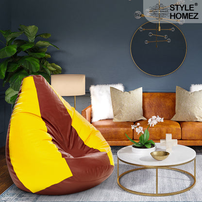 Style Homez Premium Leatherette Classic Jumbo Bean Bag Jumbo Size SAC Tan Yellow Color Filled with Beans Fillers