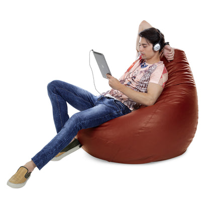 Style Homez Premium Leatherette Classic Jumbo Bean Bag Jumbo Size SAC  TAN Color Filled with Beans Fillers