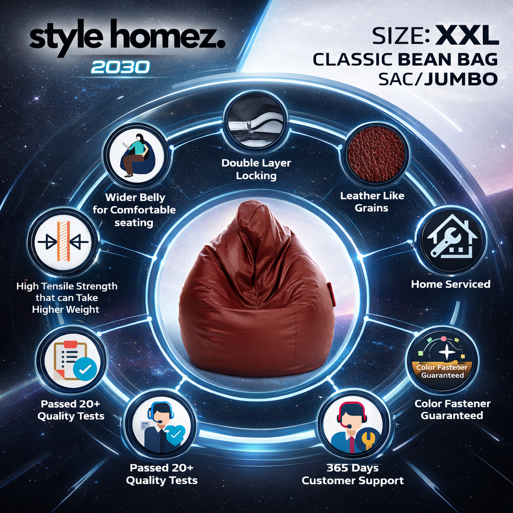 Style Homez Premium Leatherette Classic Jumbo Bean Bag Jumbo Size SAC  TAN Color Filled with Beans Fillers