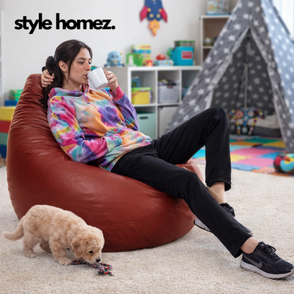 Style Homez Premium Leatherette Classic Jumbo Bean Bag Jumbo Size SAC  TAN Color Filled with Beans Fillers