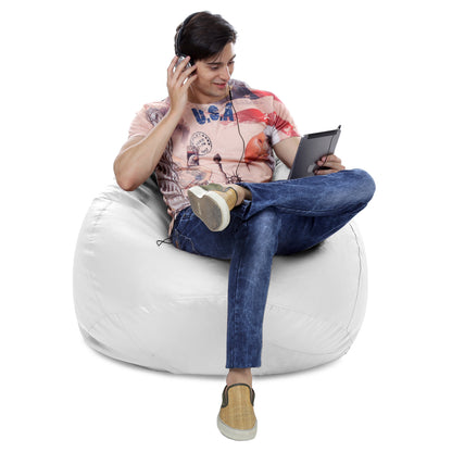 Style Homez Premium Leatherette Classic Jumbo Bean Bag Jumbo Size SAC  White Color Filled with Beans Fillers