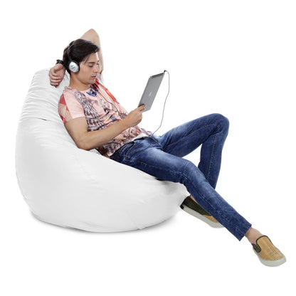 Style Homez Premium Leatherette Classic Jumbo Bean Bag Jumbo Size SAC  White Color Filled with Beans Fillers
