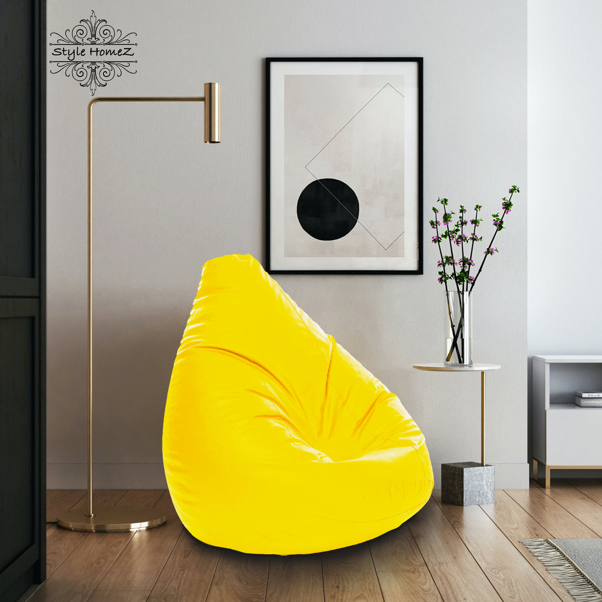 Style Homez Premium Leatherette Classic Jumbo Bean Bag Jumbo Size SAC  Yellow Color Filled with Beans Fillers