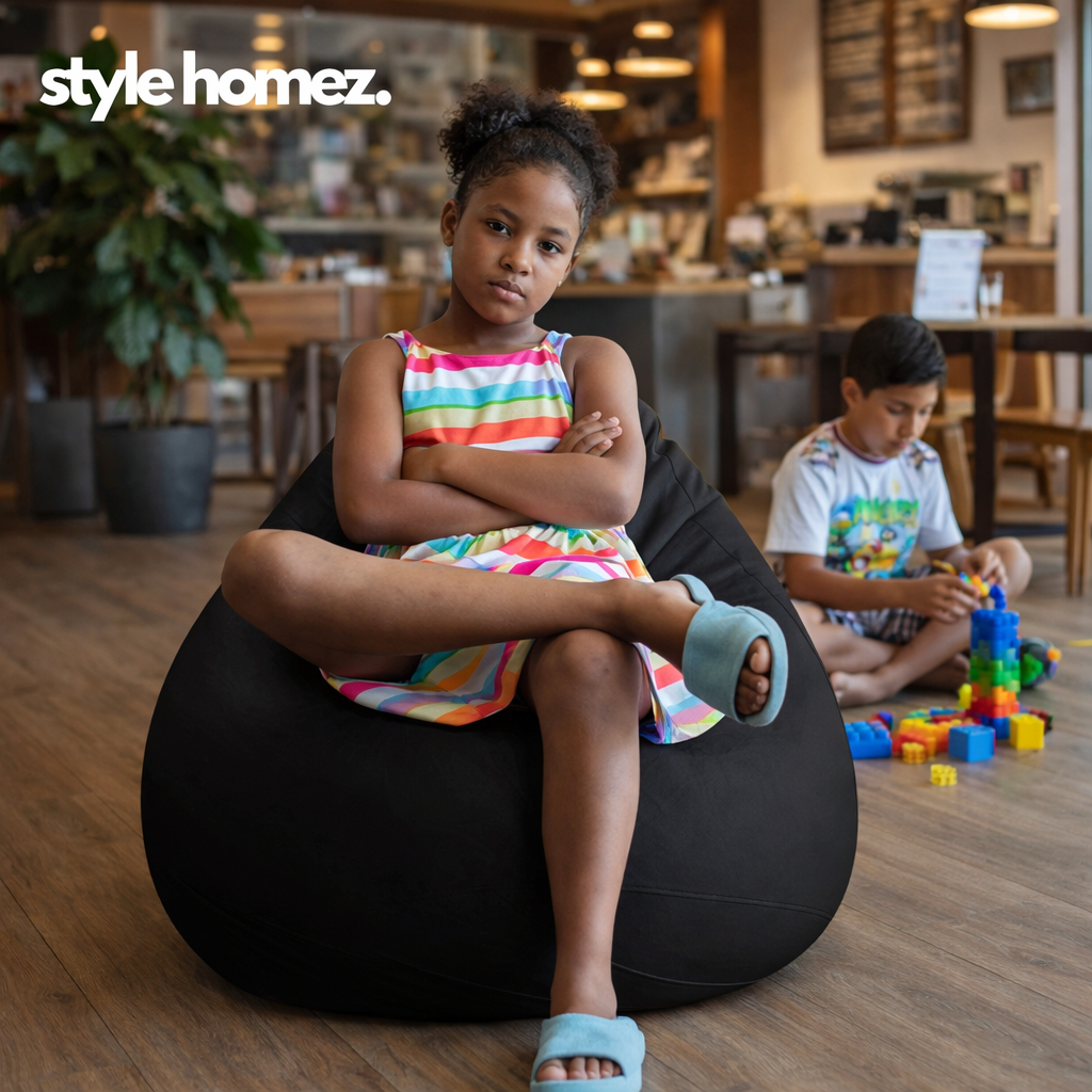 Style Homez Premium Leatherette Classic Bean Bag XL Size Black Color Filled with Beans Fillers