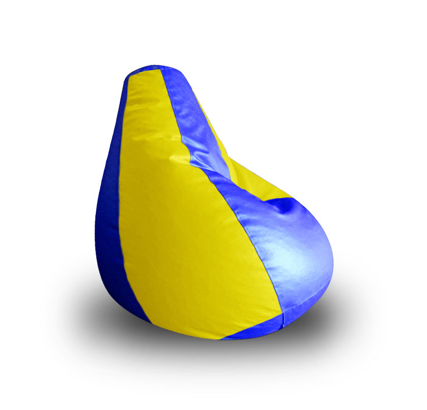 Style Homez Premium Leatherette Classic Bean Bag XL Size Blue Yellow Color Filled with Beans Fillers