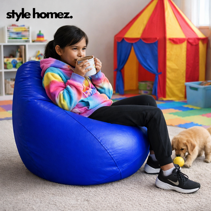 Style Homez Premium Leatherette Classic Bean Bag XL Size Royal Blue Color Filled with Beans Fillers